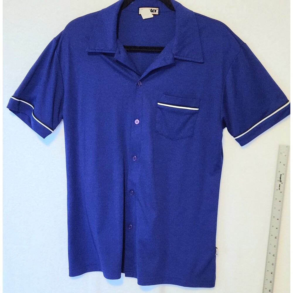 YMLA Vintage Men's L Clubbing Bowling Shirt Blue w/ White Piping Grandpa